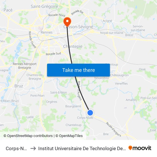 Corps-Nuds to Institut Universitaire De Technologie De Rennes map