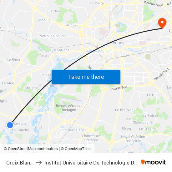 Croix Blanche to Institut Universitaire De Technologie De Rennes map