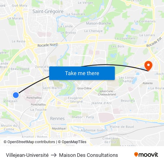 Villejean-Université to Maison Des Consultations map