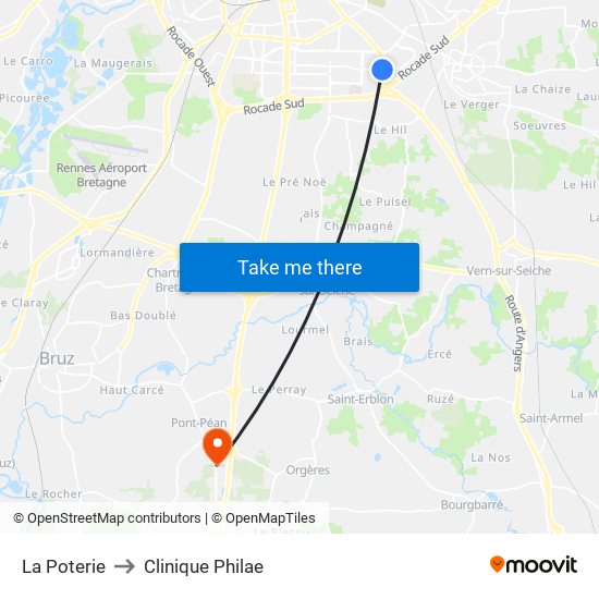 La Poterie to Clinique Philae map