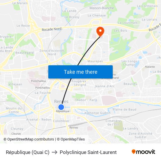 République (Quai C) to Polyclinique Saint-Laurent map