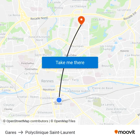 Gares to Polyclinique Saint-Laurent map