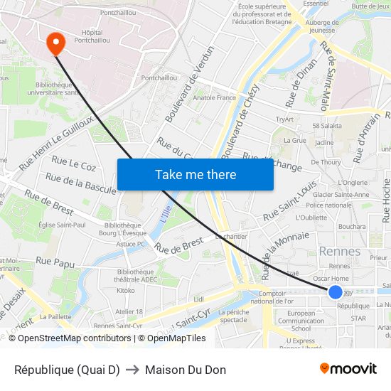 République (Quai D) to Maison Du Don map