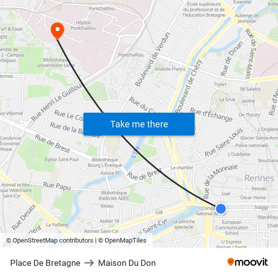 Place De Bretagne to Maison Du Don map