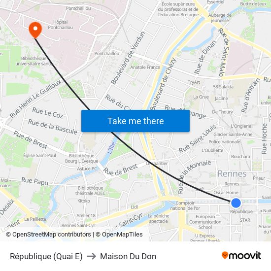 République (Quai E) to Maison Du Don map