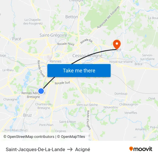 Saint-Jacques-De-La-Lande to Acigné map