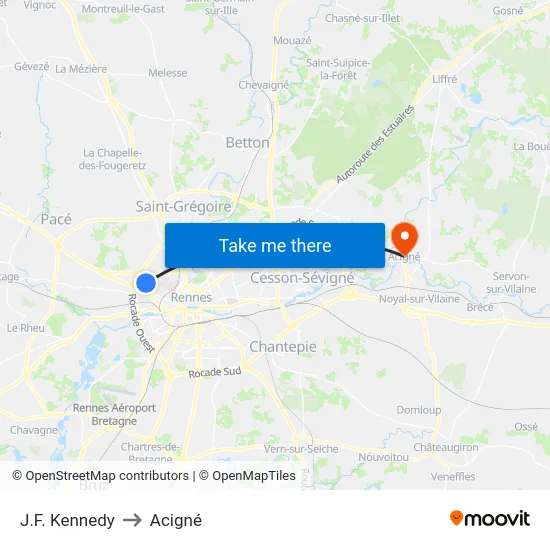 J.F. Kennedy to Acigné map