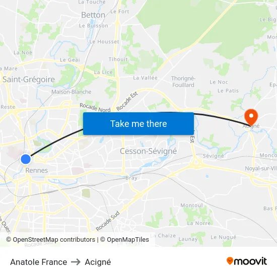 Anatole France to Acigné map