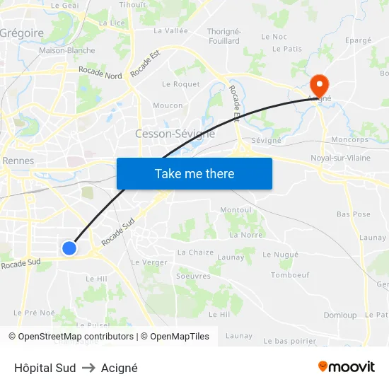 Hôpital Sud to Acigné map