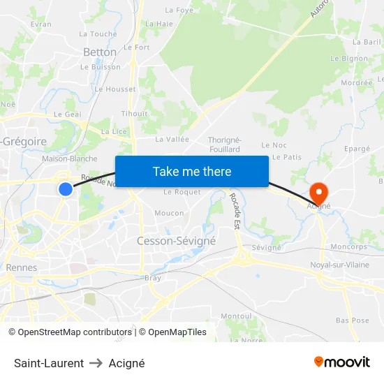 Saint-Laurent to Acigné map