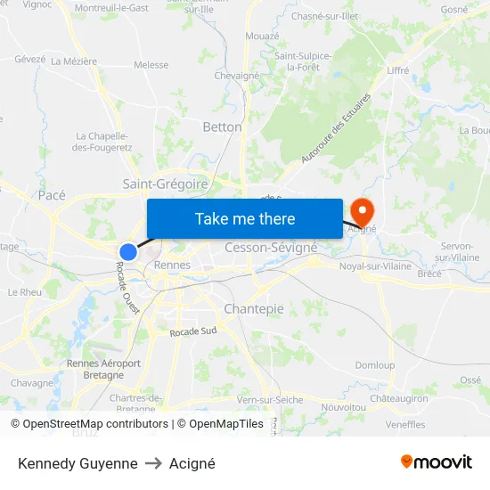 Kennedy Guyenne to Acigné map