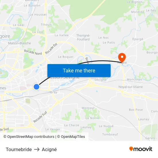 Tournebride to Acigné map