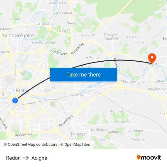 Redon to Acigné map