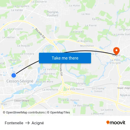 Fontenelle to Acigné map