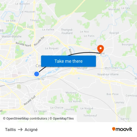 Taillis to Acigné map