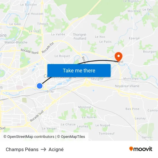 Champs Péans to Acigné map