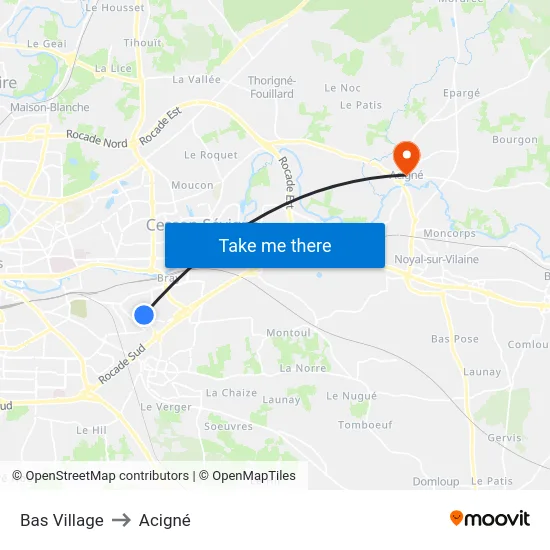 Bas Village to Acigné map