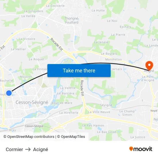 Cormier to Acigné map