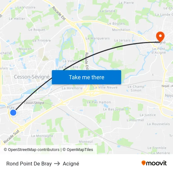 Rond Point De Bray to Acigné map