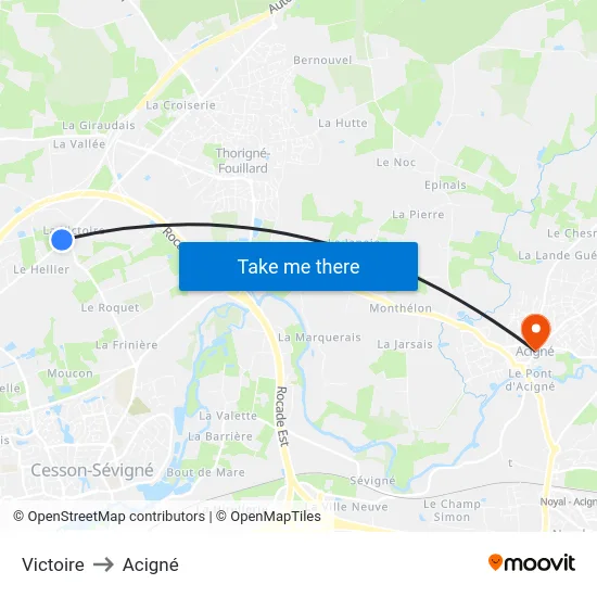 Victoire to Acigné map