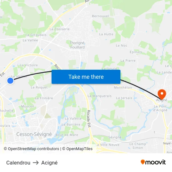 Calendrou to Acigné map