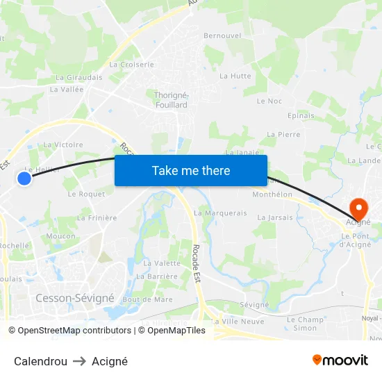Calendrou to Acigné map
