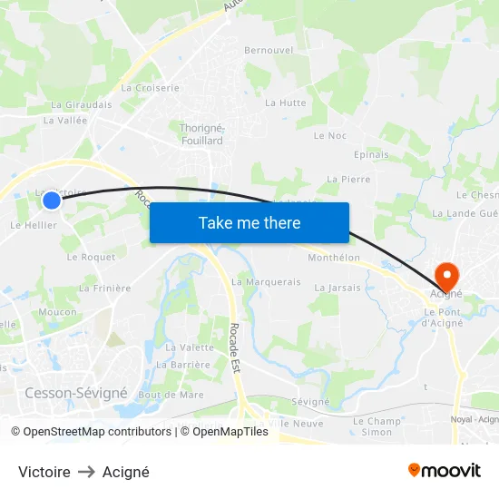 Victoire to Acigné map