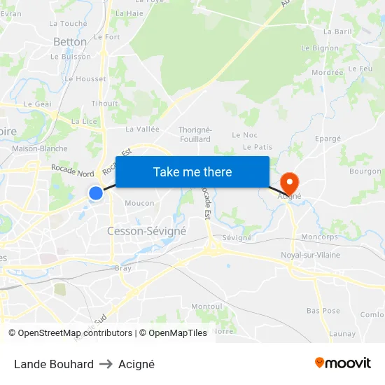 Lande Bouhard to Acigné map