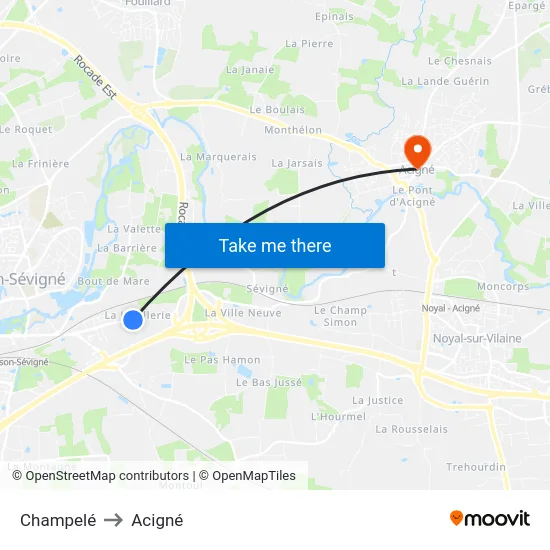 Champelé to Acigné map