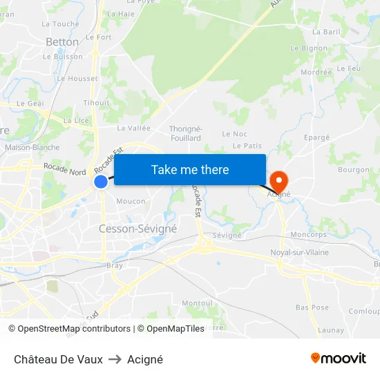 Château De Vaux to Acigné map