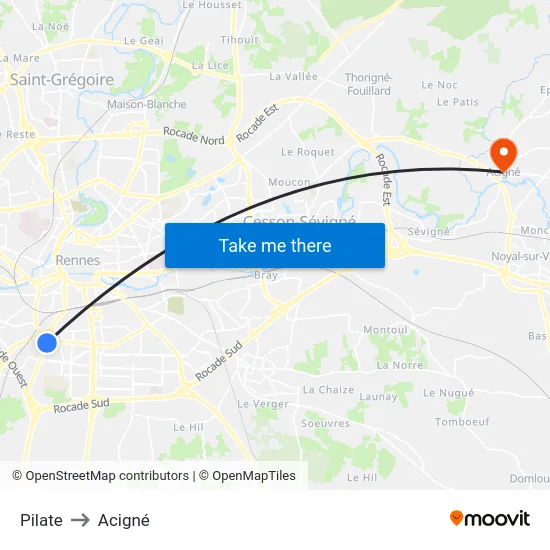 Pilate to Acigné map