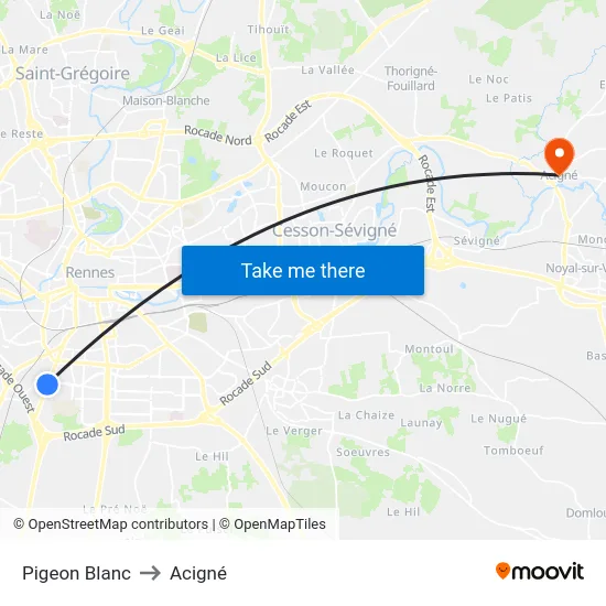 Pigeon Blanc to Acigné map