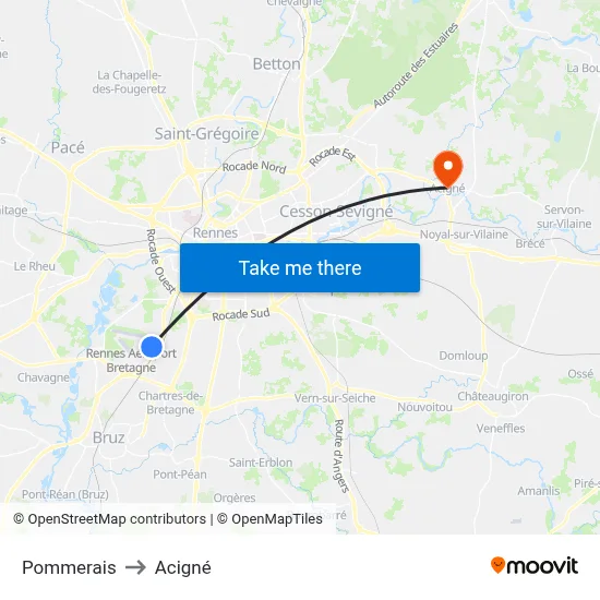 Pommerais to Acigné map