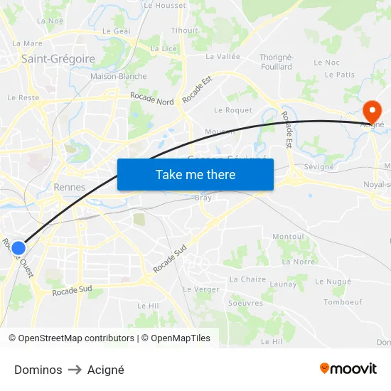 Dominos to Acigné map