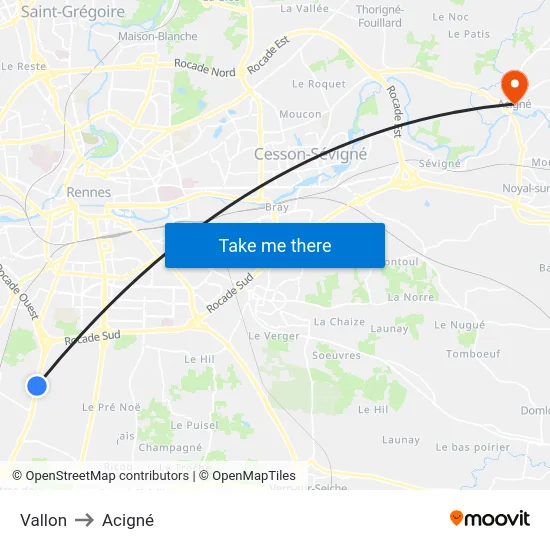 Vallon to Acigné map