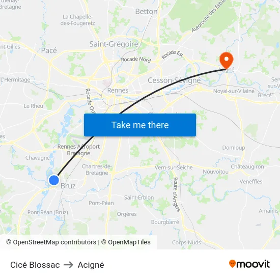 Cicé Blossac to Acigné map