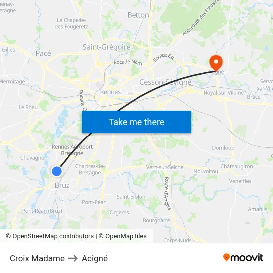 Croix Madame to Acigné map