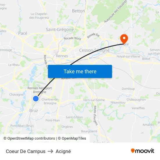 Coeur De Campus to Acigné map
