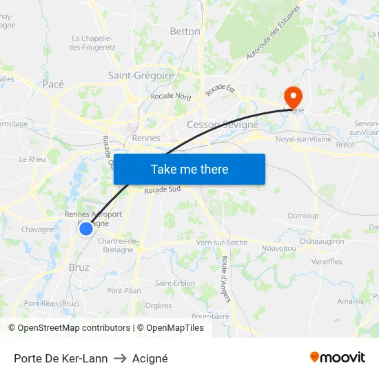Porte De Ker-Lann to Acigné map
