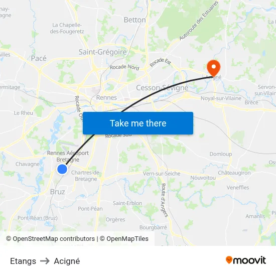 Etangs to Acigné map
