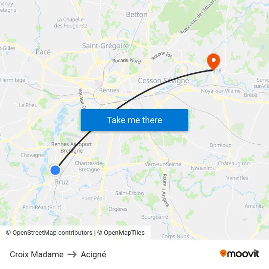 Croix Madame to Acigné map