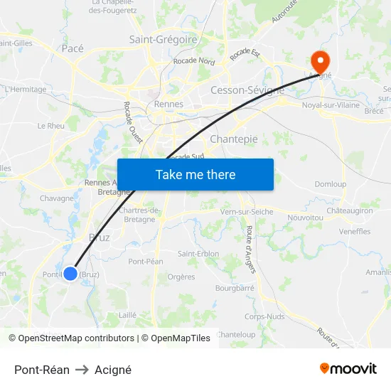 Pont-Réan to Acigné map