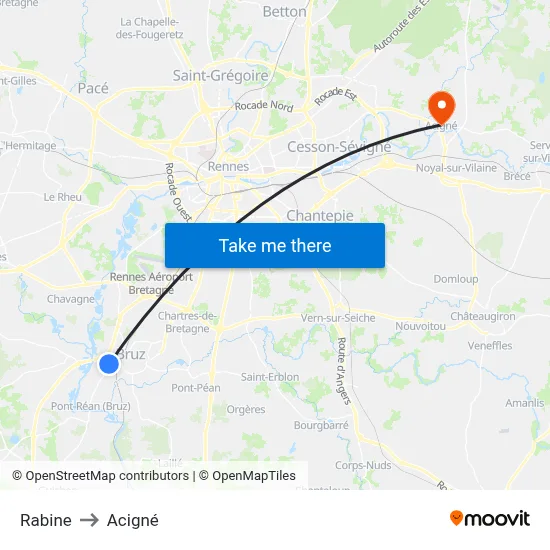 Rabine to Acigné map