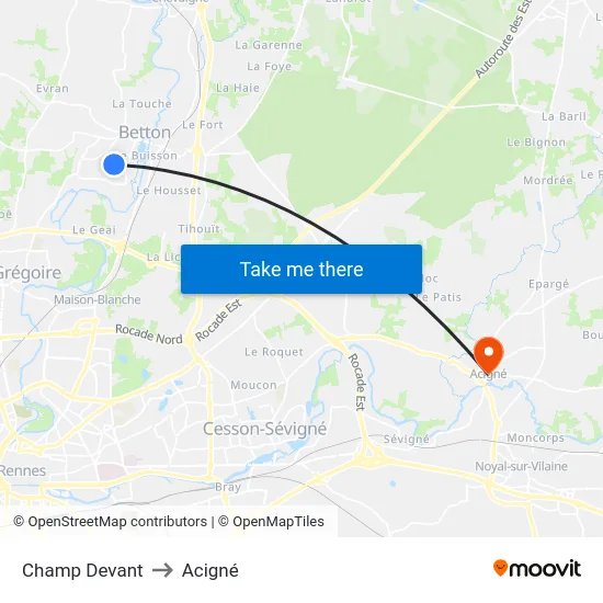 Champ Devant to Acigné map