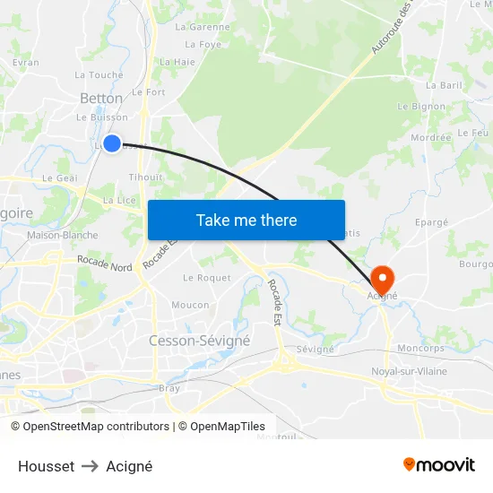 Housset to Acigné map