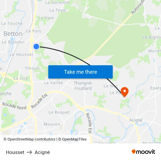Housset to Acigné map