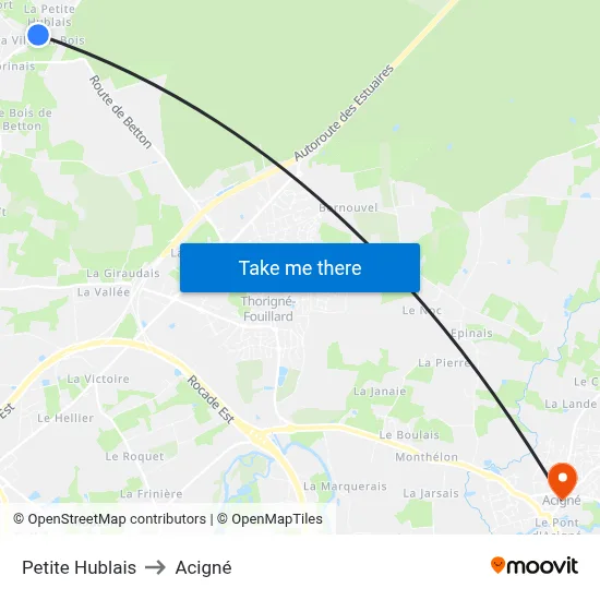 Petite Hublais to Acigné map