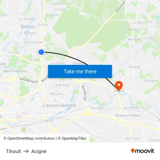 Tihouït to Acigné map