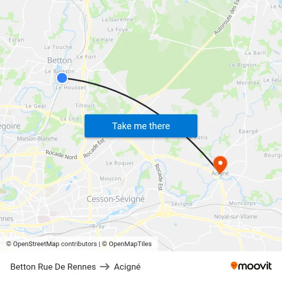 Betton Rue De Rennes to Acigné map