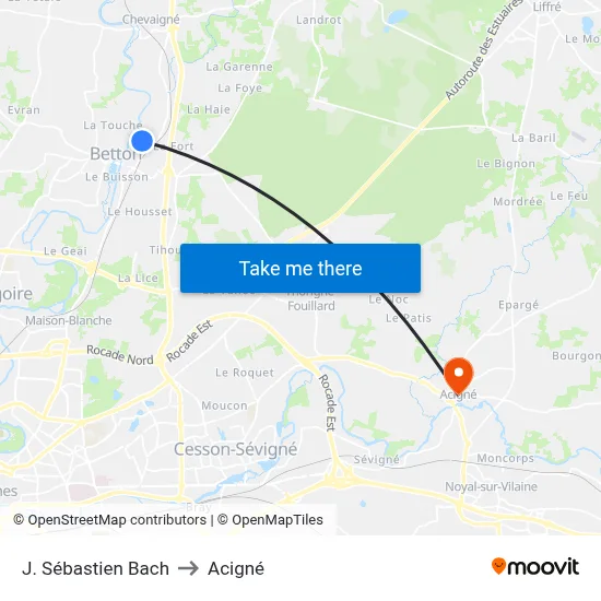 J. Sébastien Bach to Acigné map